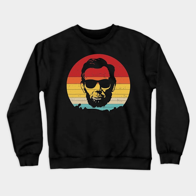 4th of July for Men Retro Sunset Vintage Abe Abraham Lincoln Crewneck Sweatshirt by Haley Tokey